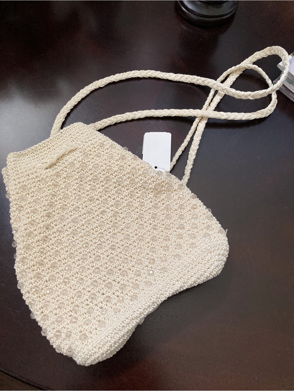Pretty cream color beaded backpack